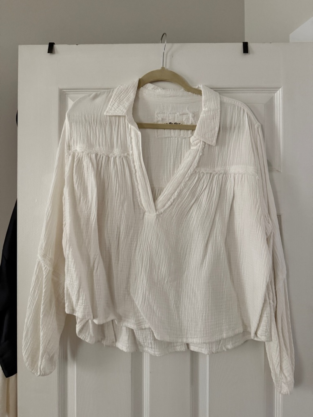 We The Free Ivory Gauze V-Neck Collared Blouse